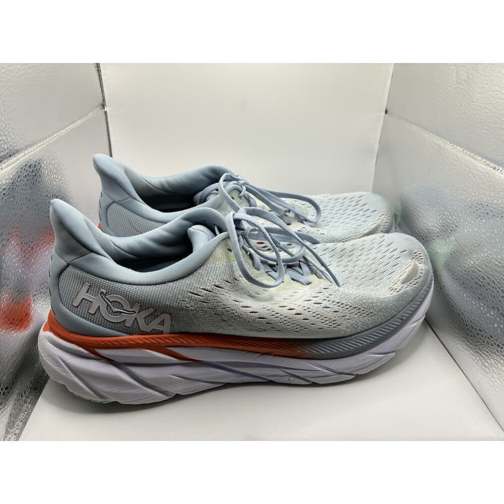 Hoka Clifton 8 Women 10.5 Ice Blue White Running Shoes Low Drop Sneakers